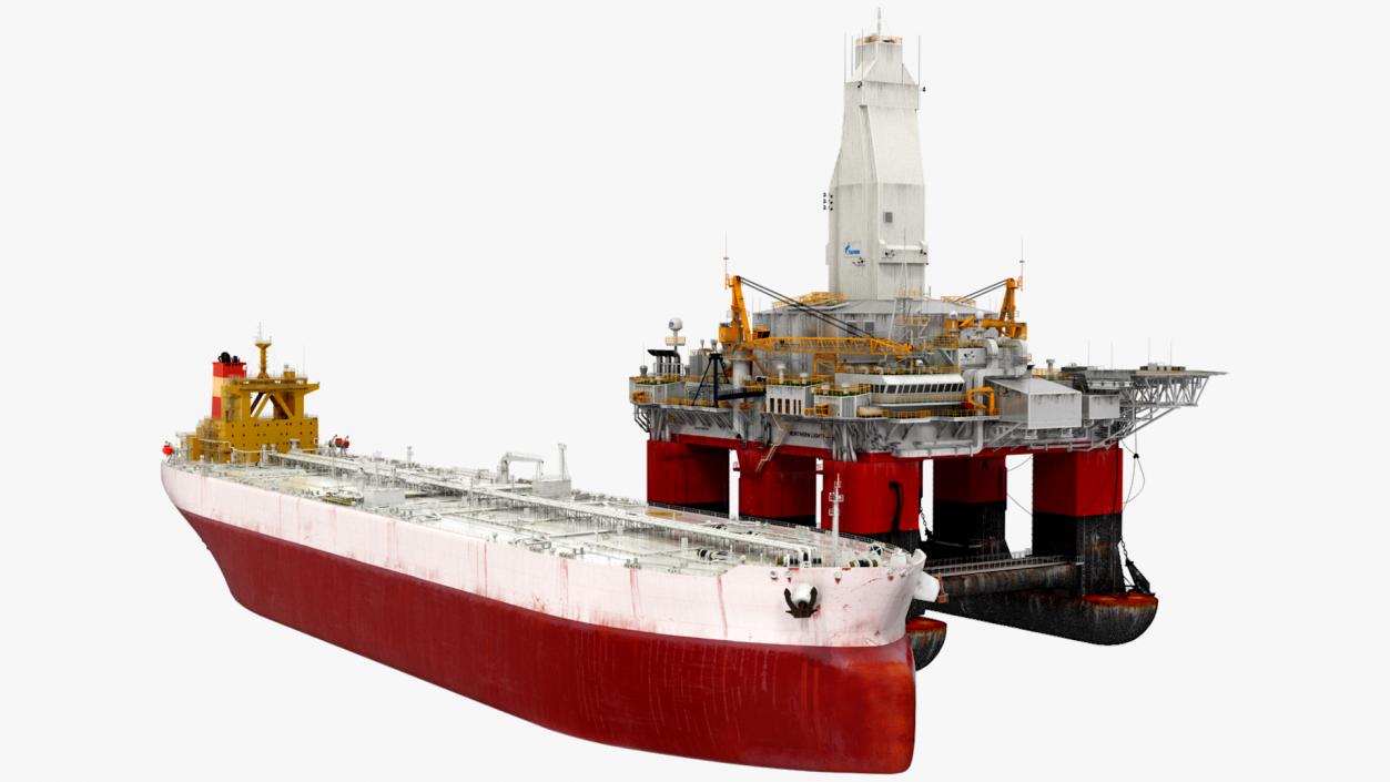 Oil Carrier Ship with Offshore Rig 3D model