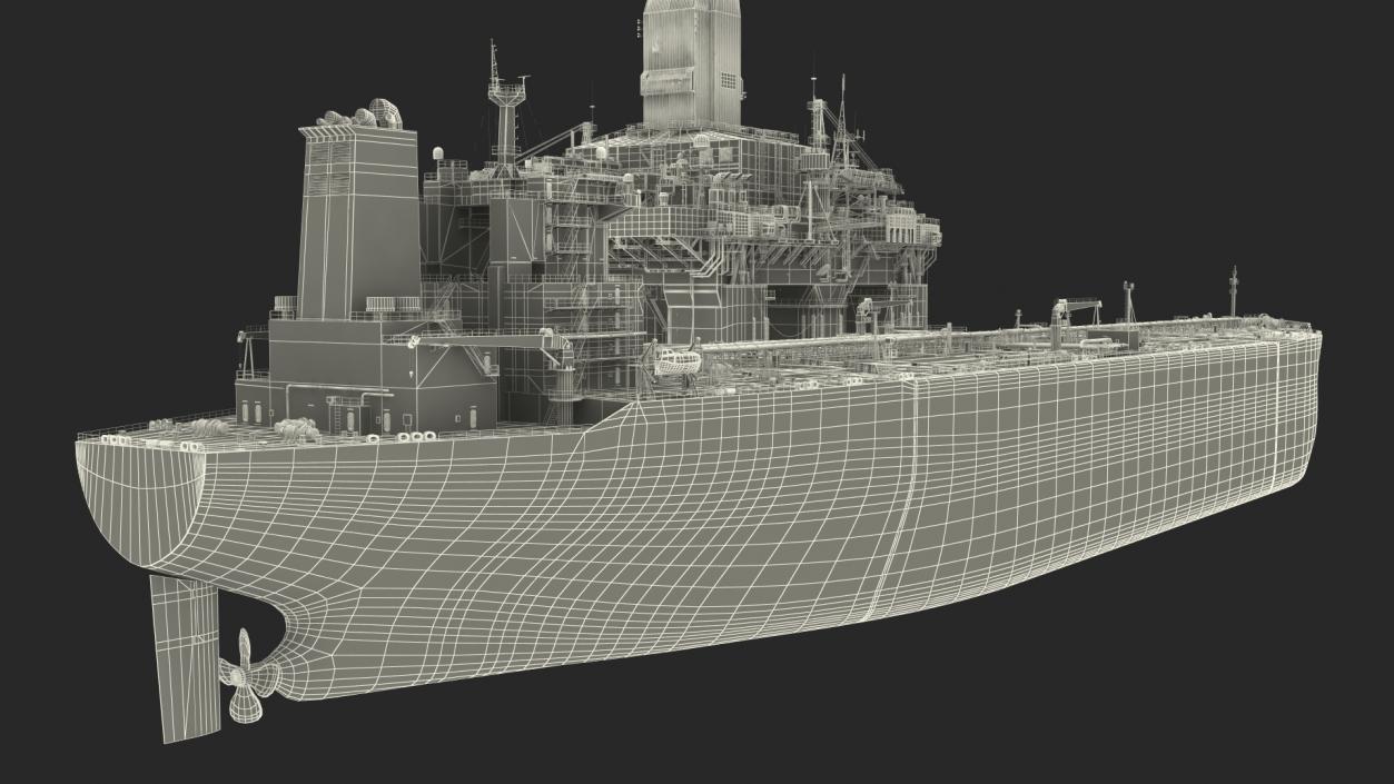 Oil Carrier Ship with Offshore Rig 3D model