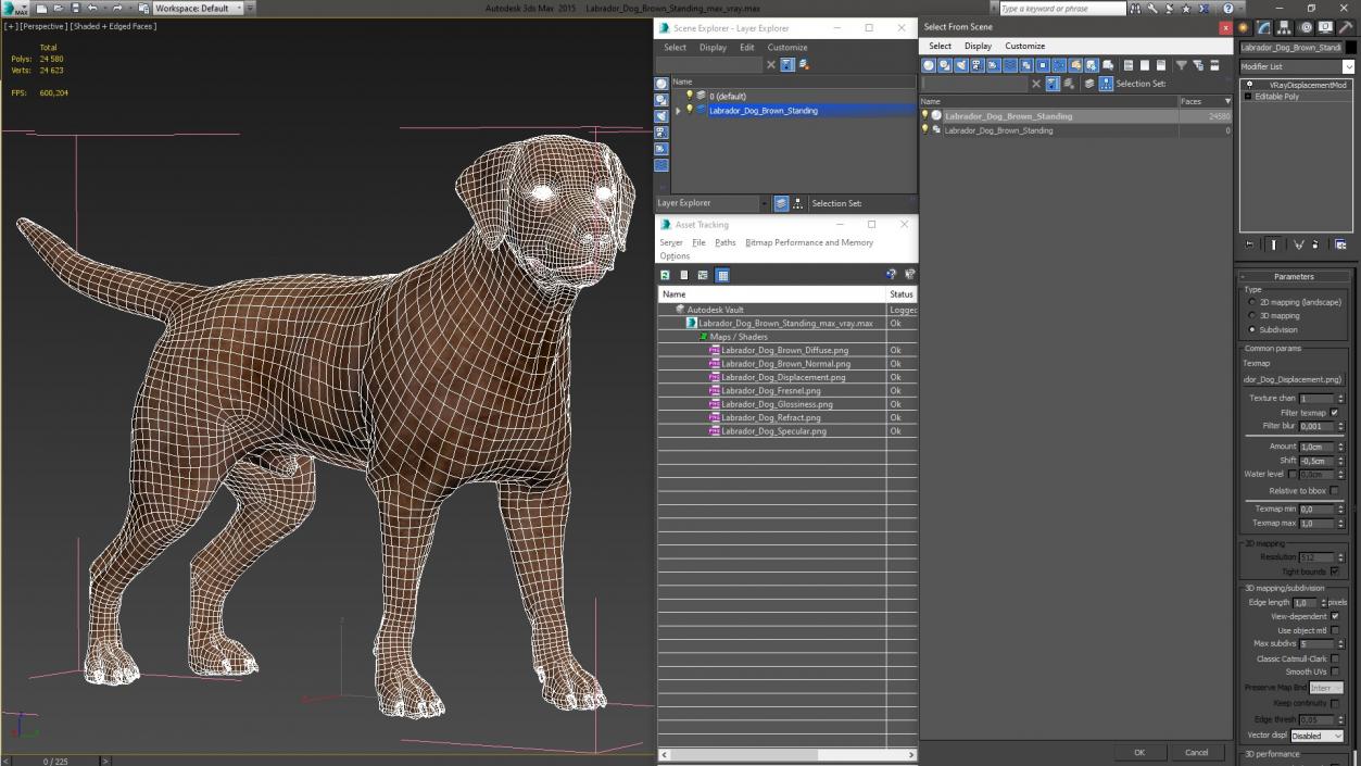 Labrador Dog Brown Standing 3D