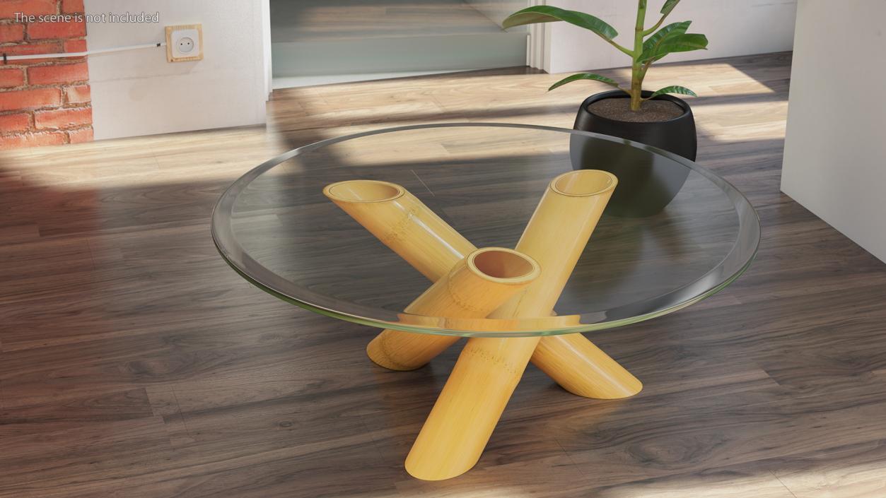 Round Bamboo Coffee Table with Glass Top 2 3D