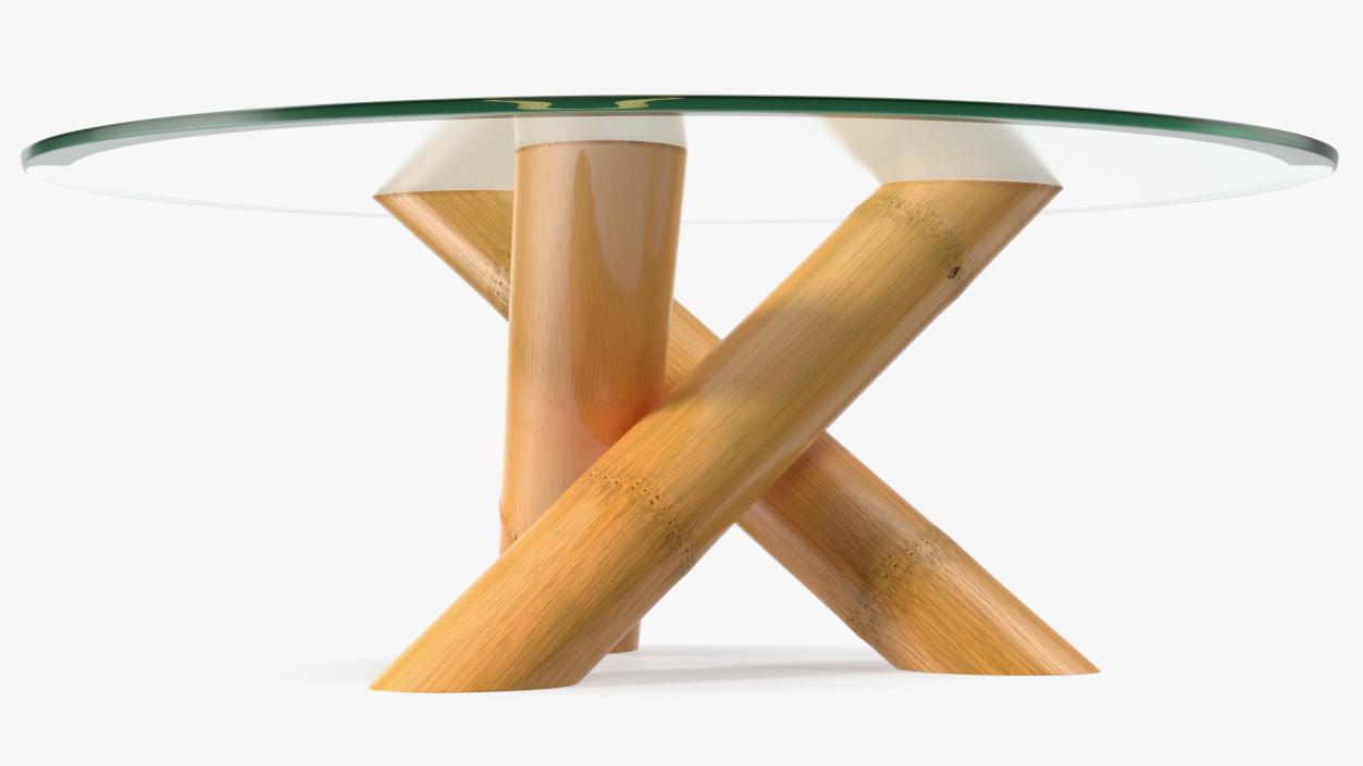 Round Bamboo Coffee Table with Glass Top 2 3D