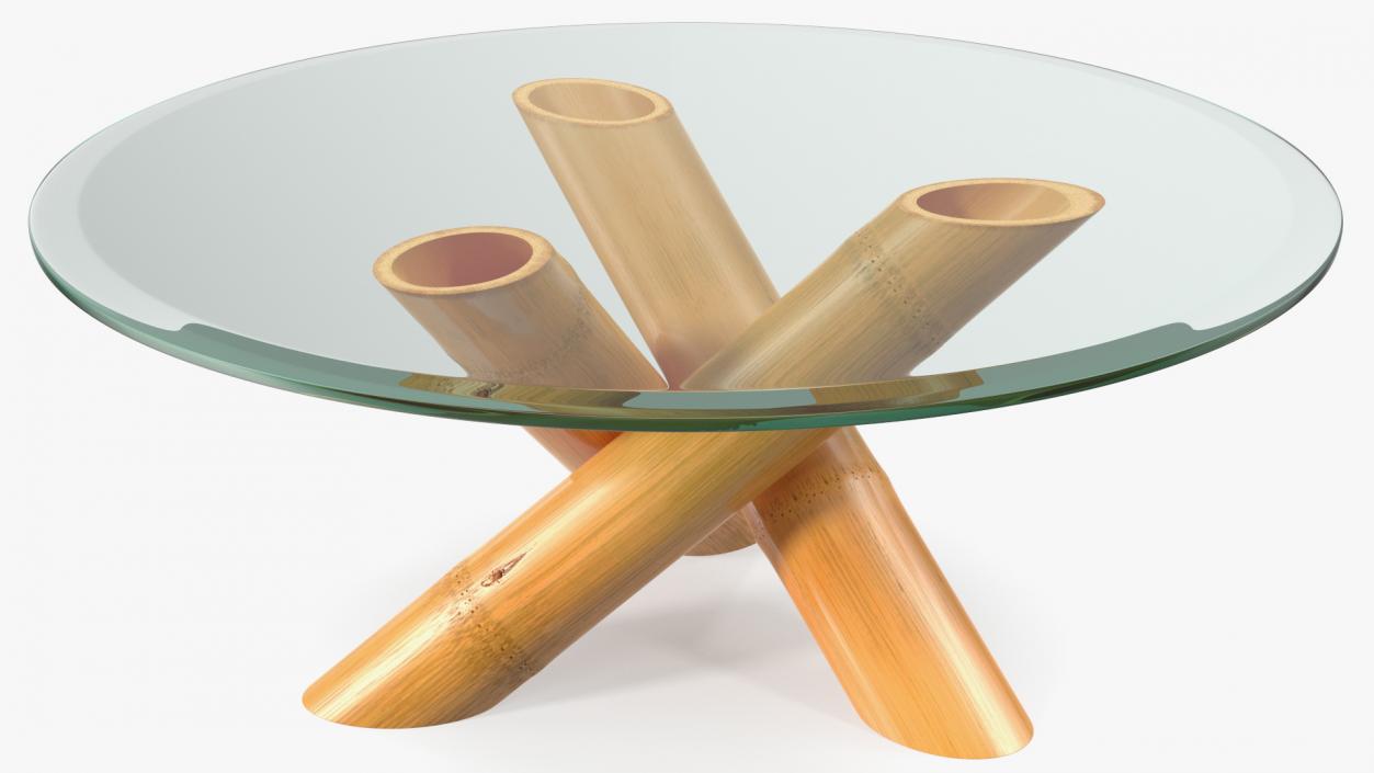 Round Bamboo Coffee Table with Glass Top 2 3D