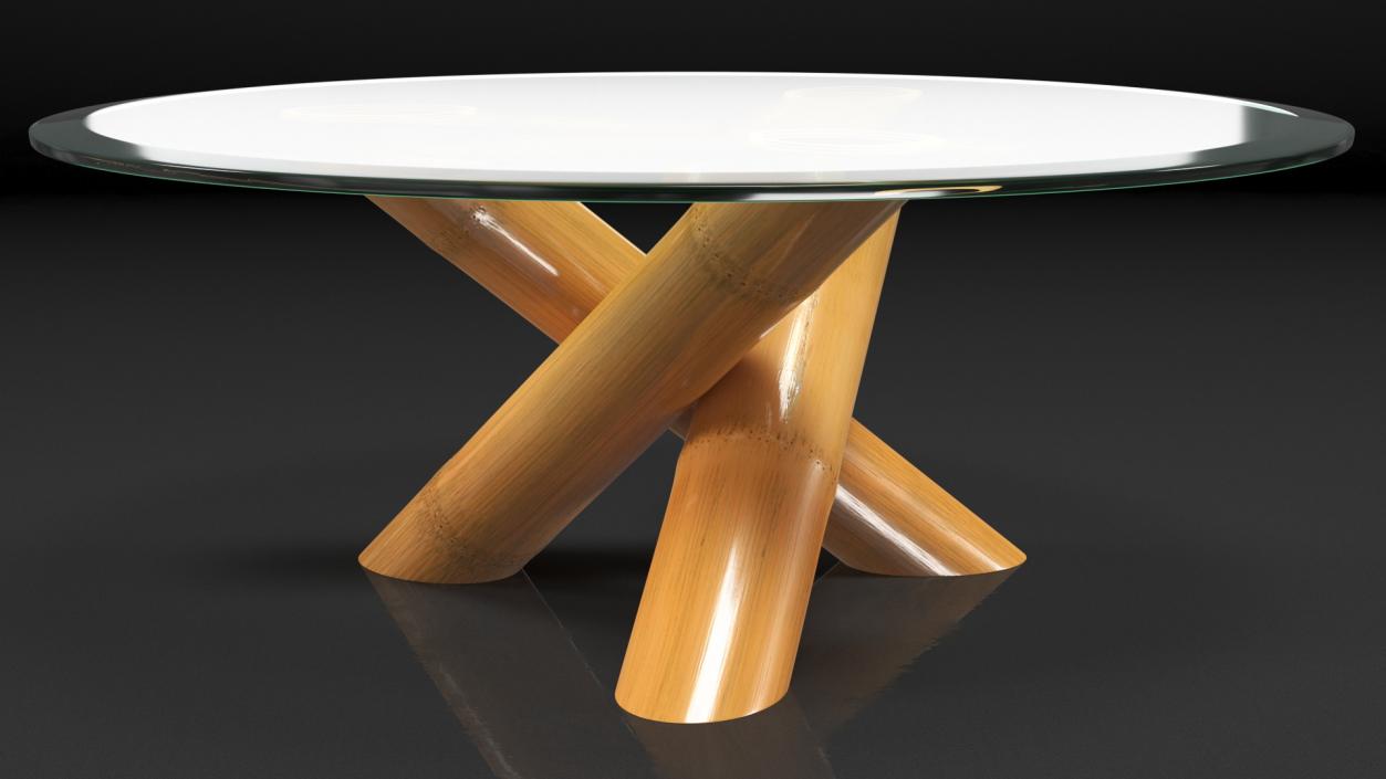 Round Bamboo Coffee Table with Glass Top 2 3D