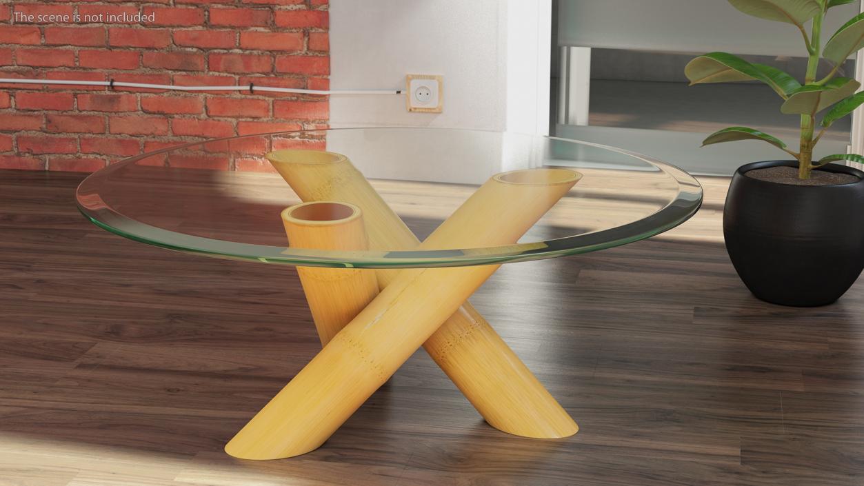 Round Bamboo Coffee Table with Glass Top 2 3D