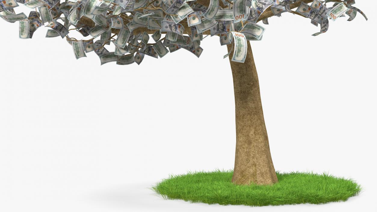 3D Money Tree with Dollars Blown by the Wind