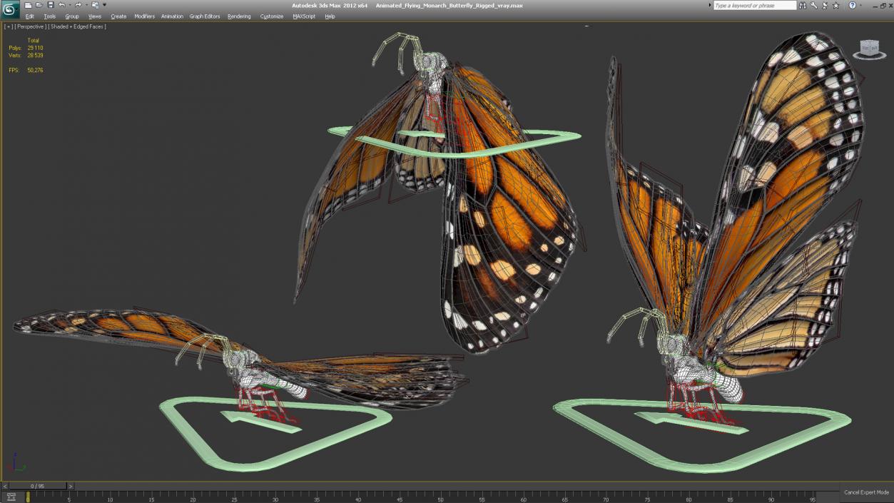 3D model Animated Flying Monarch Butterfly Rigged