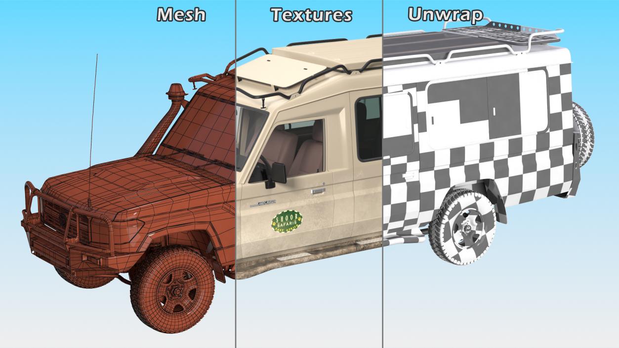 3D model Toyota Land Cruiser Safari Beige Dirty Rigged