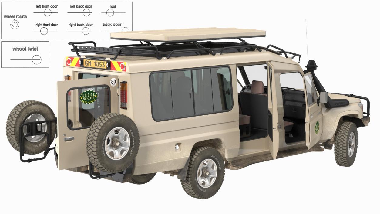 3D model Toyota Land Cruiser Safari Beige Dirty Rigged