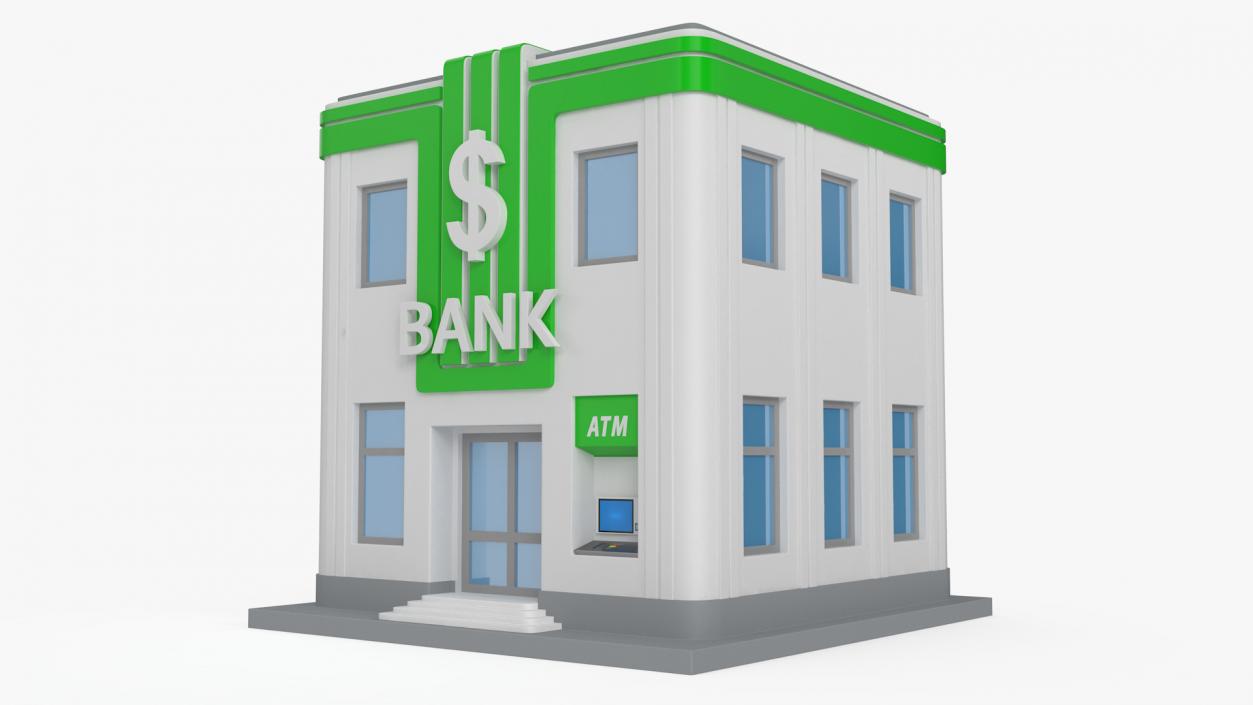 Cartoon Bank Building Green 3D