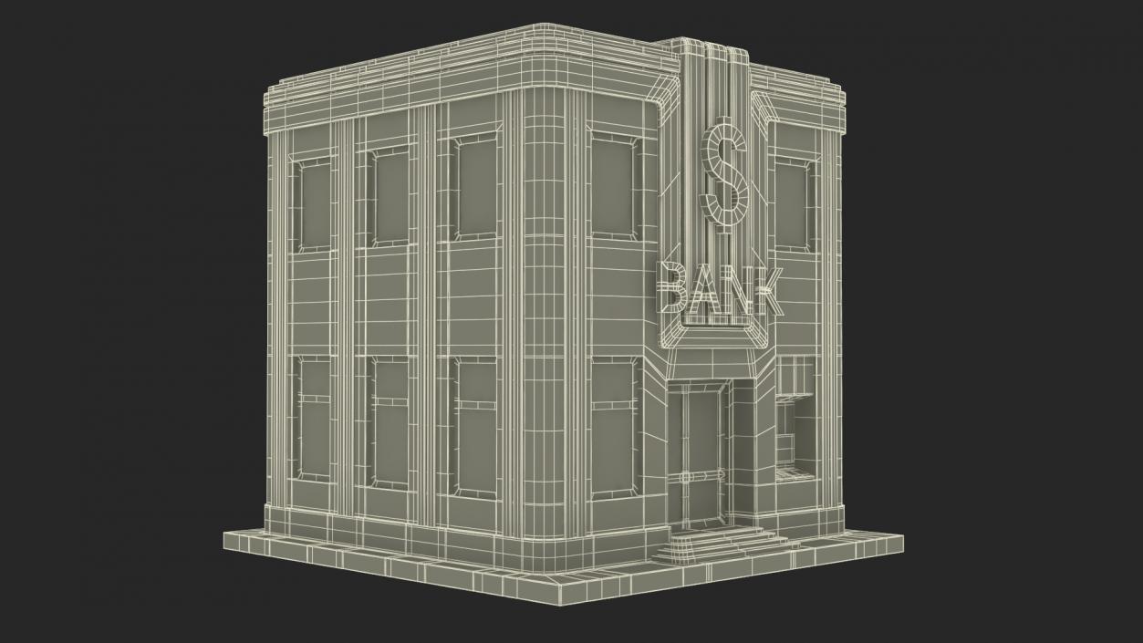 Cartoon Bank Building Green 3D