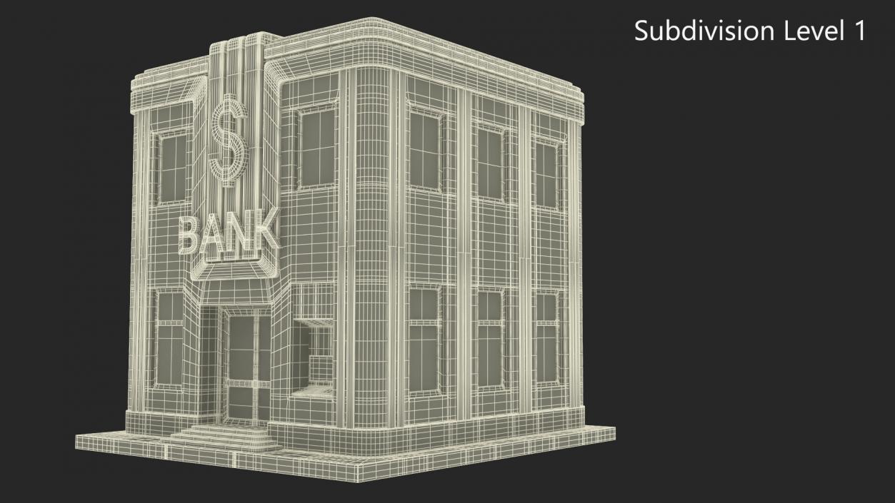 Cartoon Bank Building Green 3D