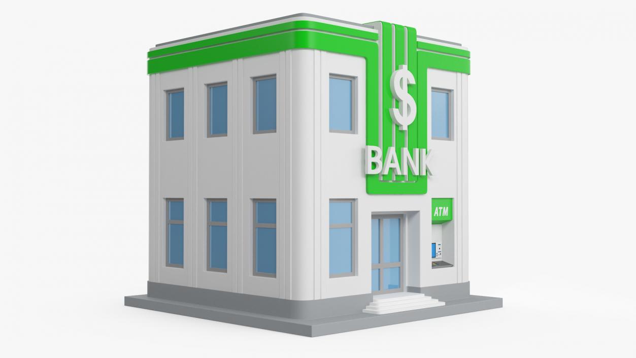 Cartoon Bank Building Green 3D