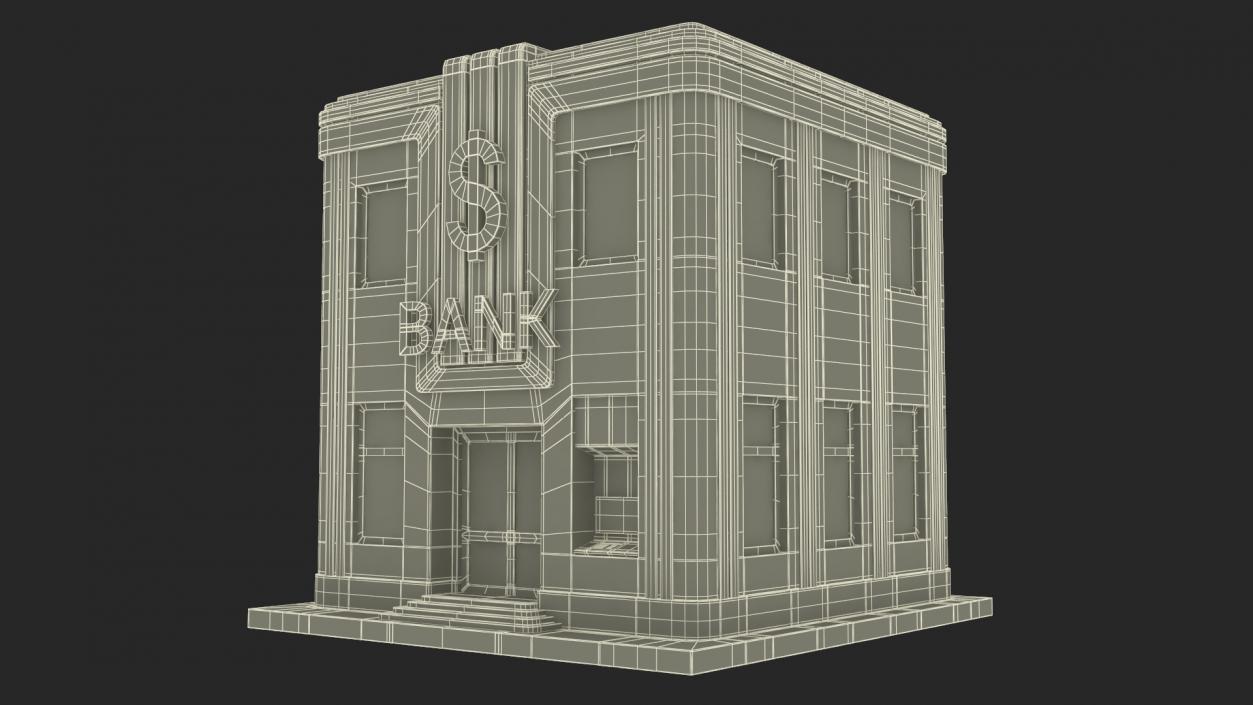 Cartoon Bank Building Green 3D