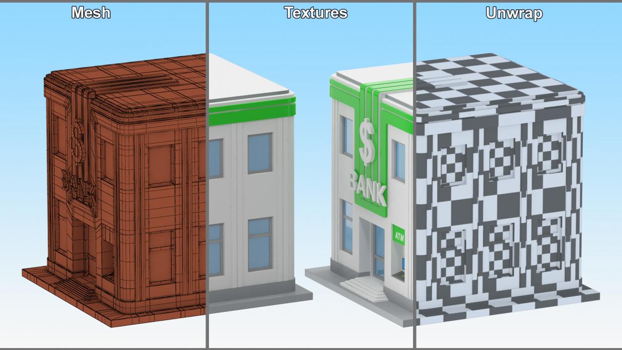 Cartoon Bank Building Green 3D