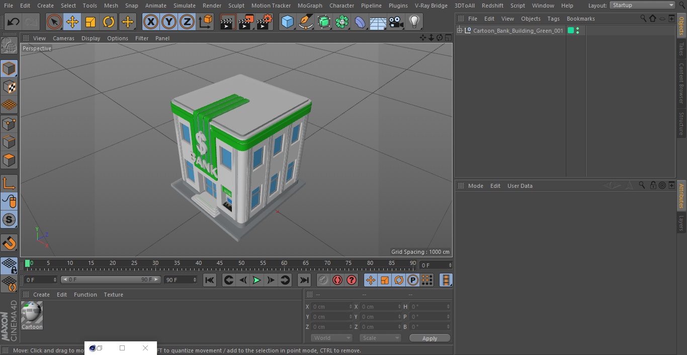 Cartoon Bank Building Green 3D