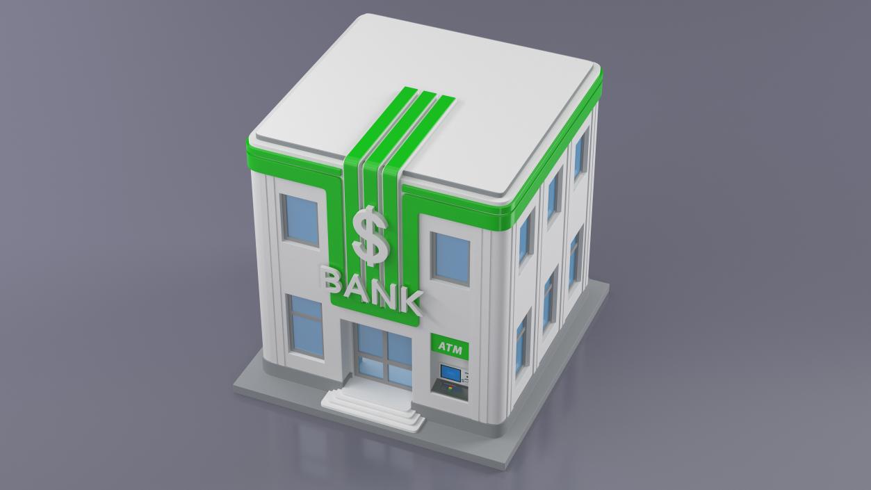 Cartoon Bank Building Green 3D