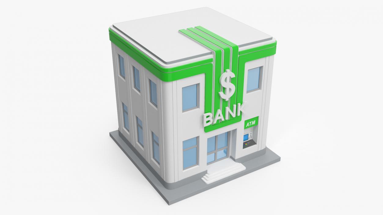 Cartoon Bank Building Green 3D