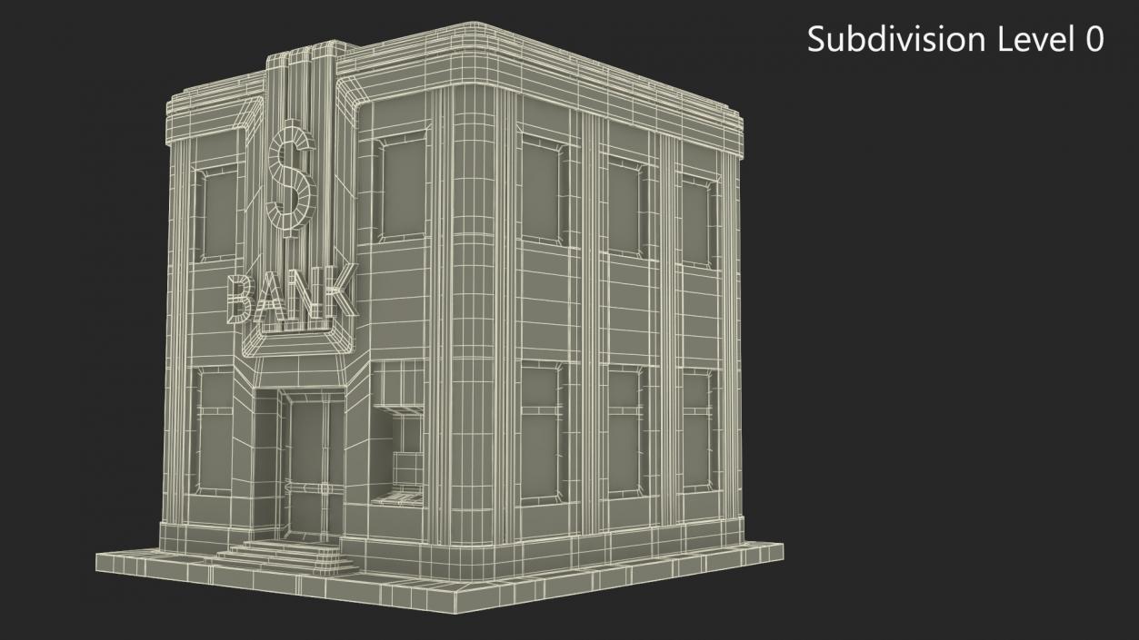 Cartoon Bank Building Green 3D