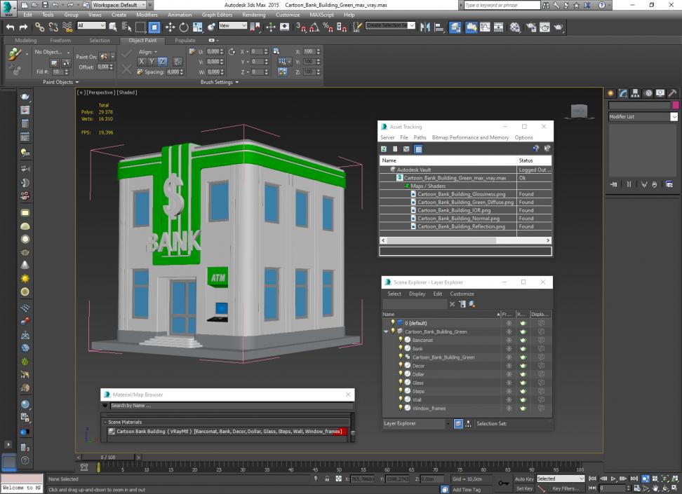 Cartoon Bank Building Green 3D