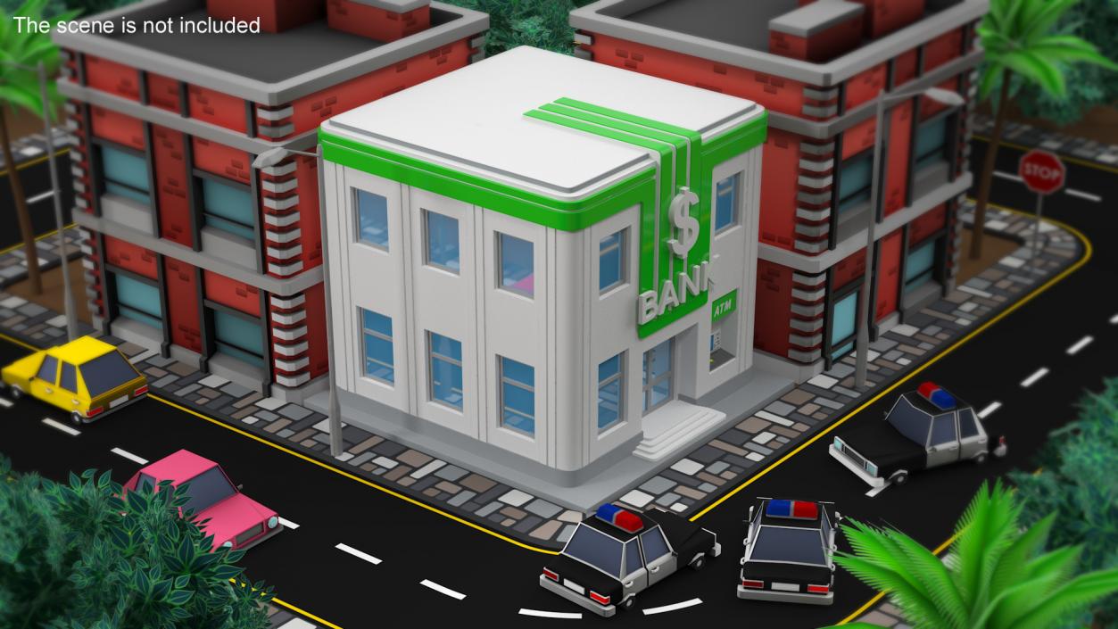 Cartoon Bank Building Green 3D