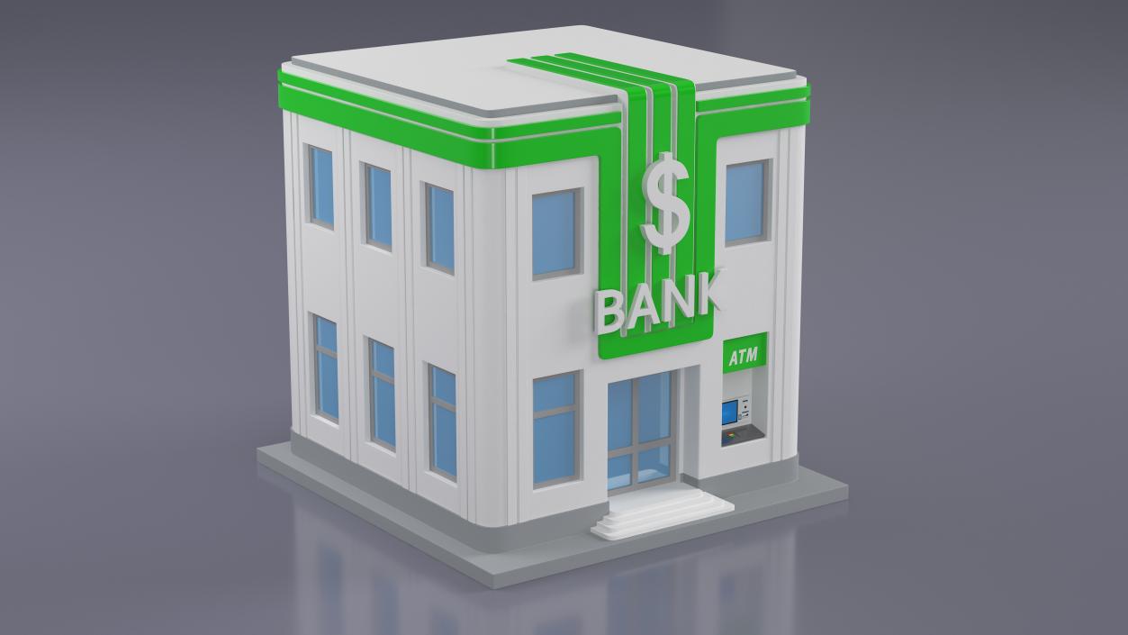 Cartoon Bank Building Green 3D