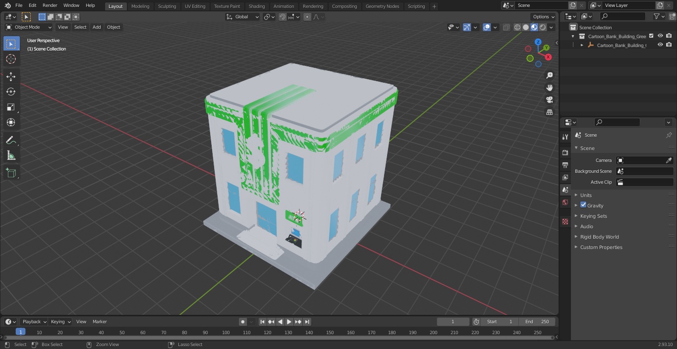 Cartoon Bank Building Green 3D