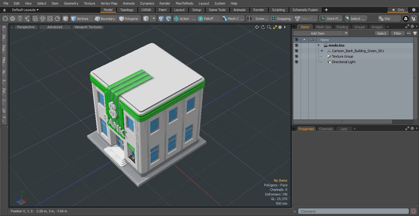 Cartoon Bank Building Green 3D