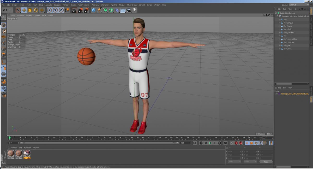 Teenage Boy with Basketball Ball T Pose 3D model