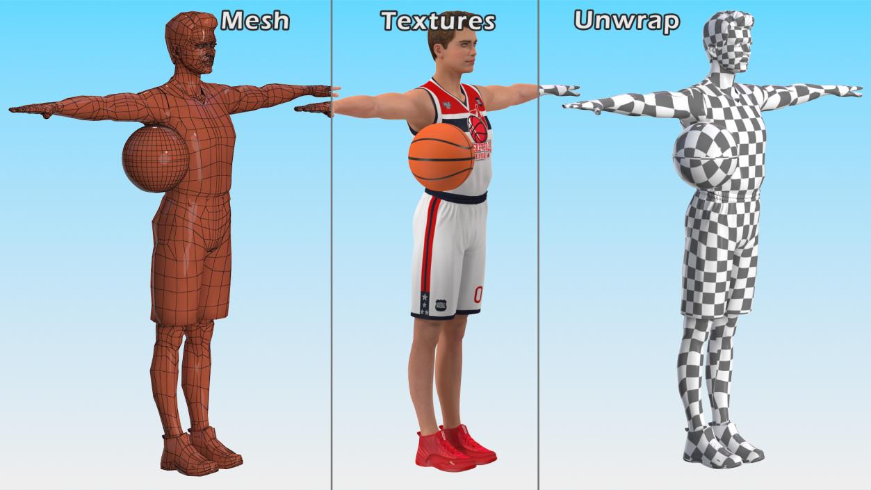 Teenage Boy with Basketball Ball T Pose 3D model