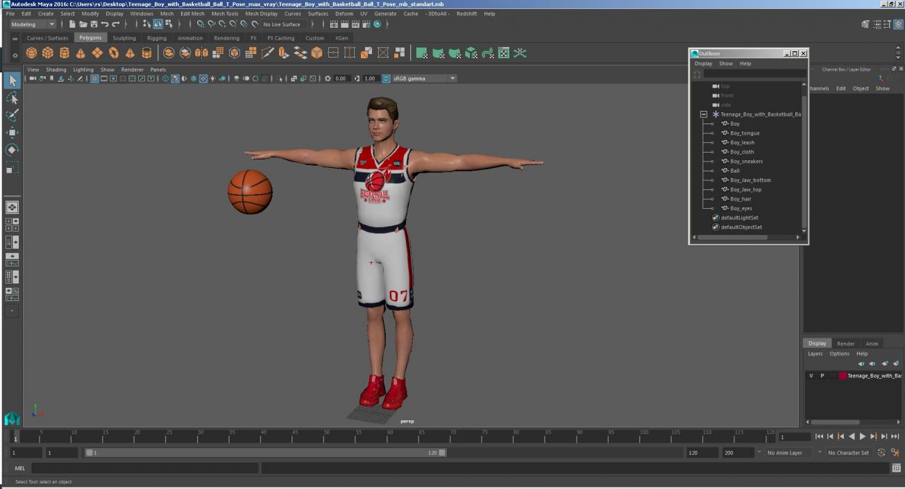 Teenage Boy with Basketball Ball T Pose 3D model