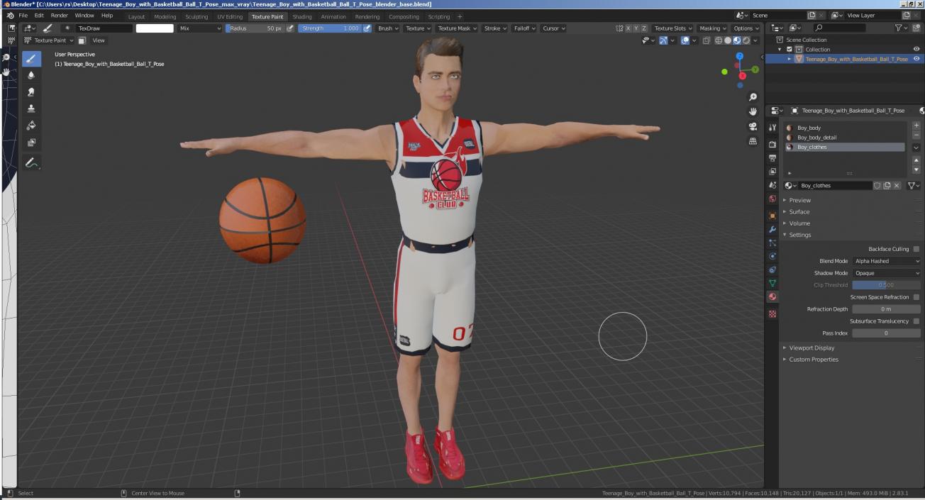 Teenage Boy with Basketball Ball T Pose 3D model