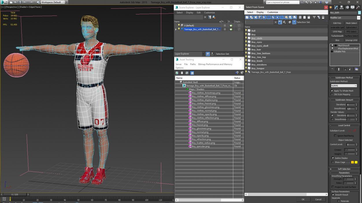 Teenage Boy with Basketball Ball T Pose 3D model