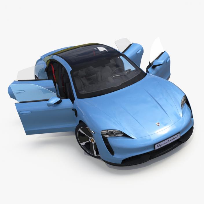 Porsche Taycan Turbo Frozen Blue Rigged 3D model