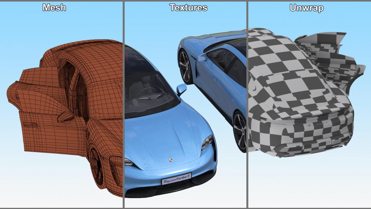 Porsche Taycan Turbo Frozen Blue Rigged 3D model