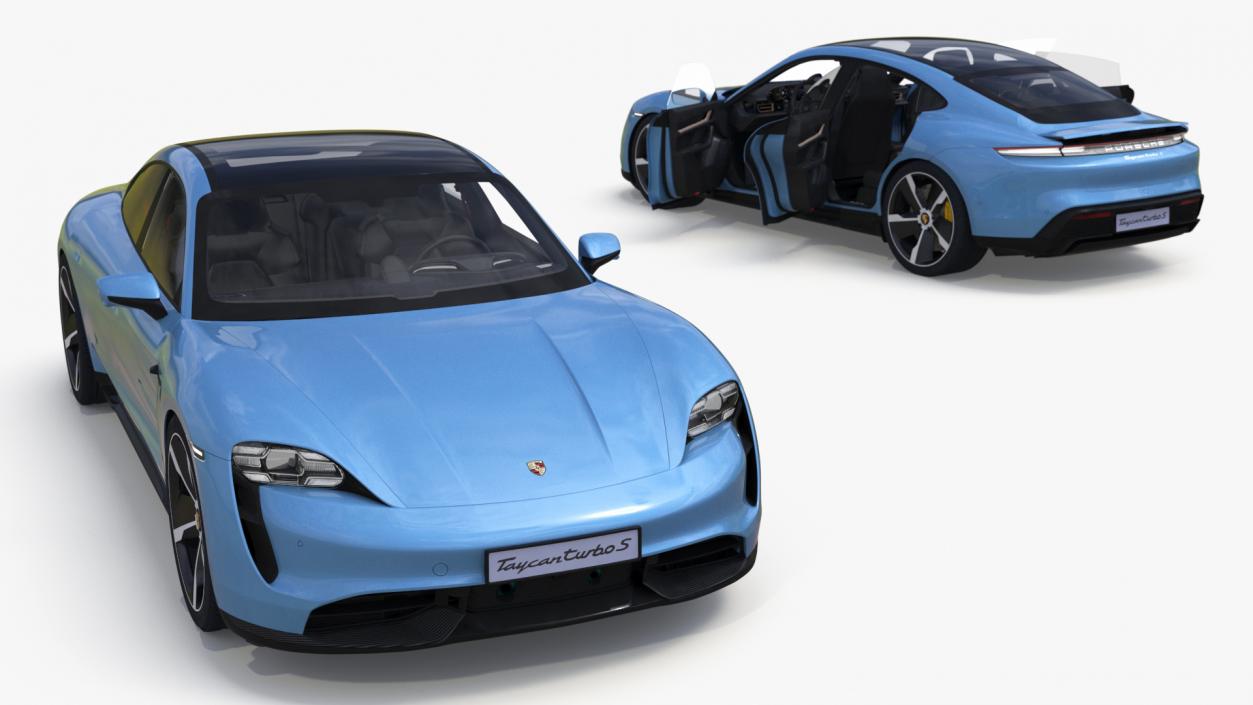 Porsche Taycan Turbo Frozen Blue Rigged 3D model