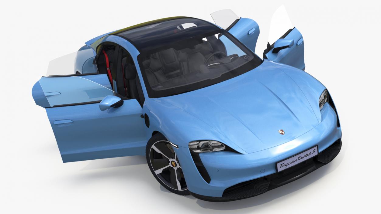 Porsche Taycan Turbo Frozen Blue Rigged 3D model