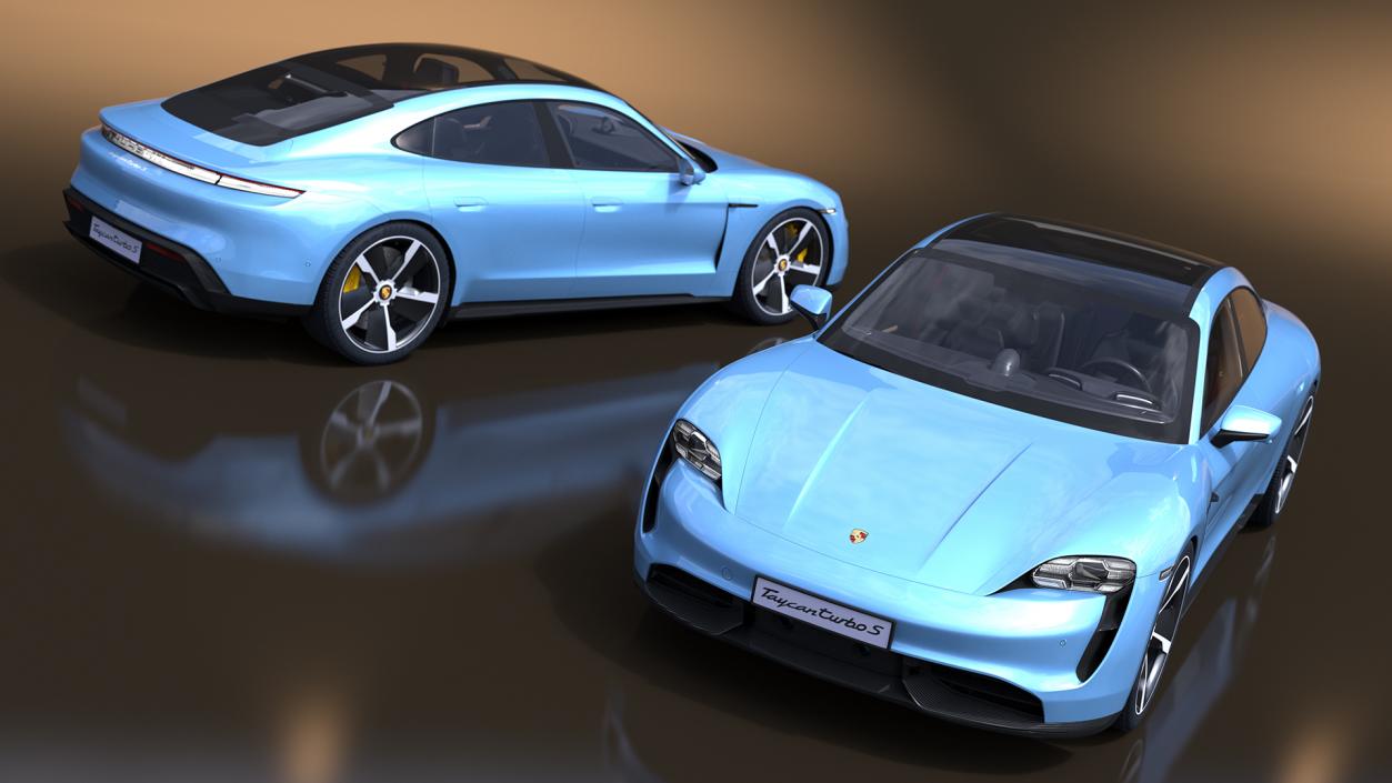 Porsche Taycan Turbo Frozen Blue Rigged 3D model