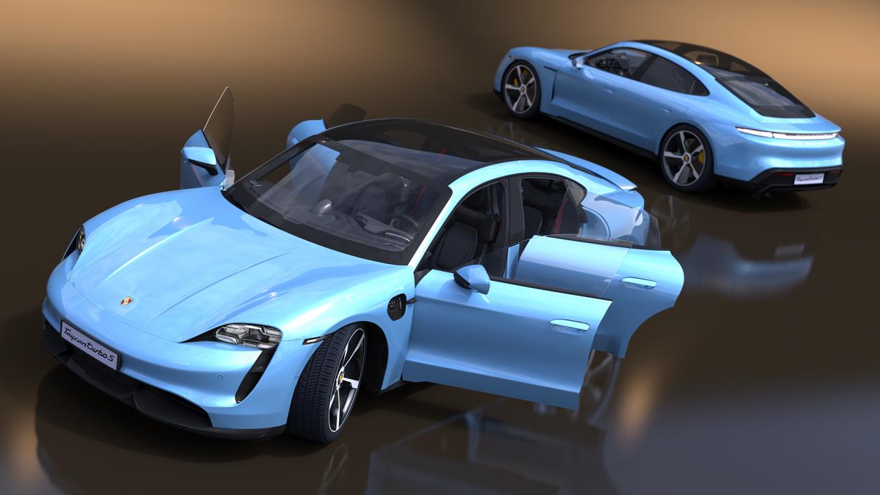 Porsche Taycan Turbo Frozen Blue Rigged 3D model