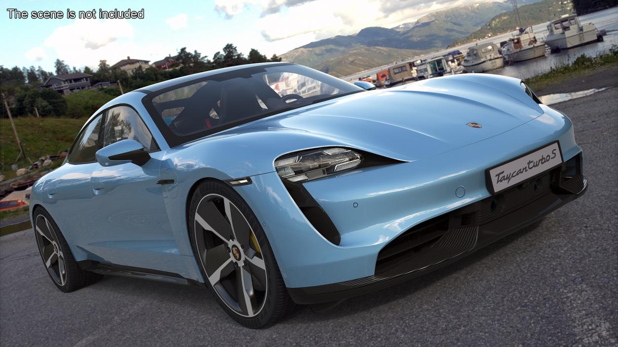 Porsche Taycan Turbo Frozen Blue Rigged 3D model