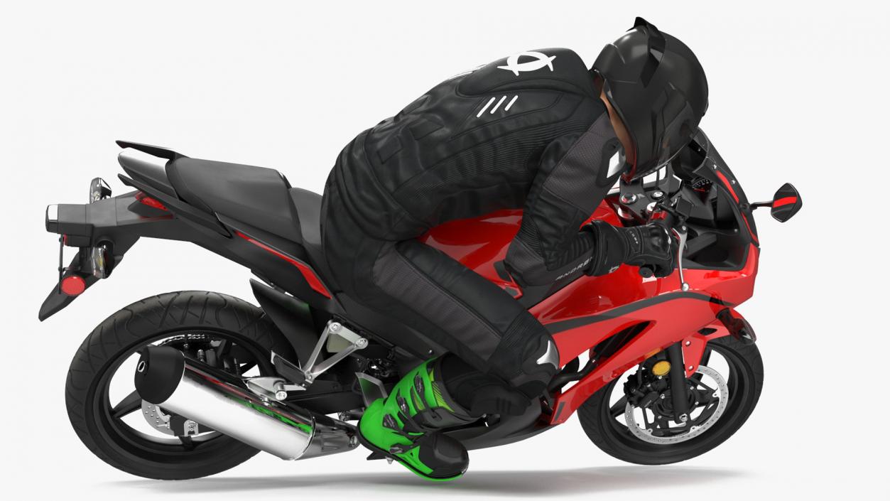 3D Racing Motorcycle with Rider Turning 2 model