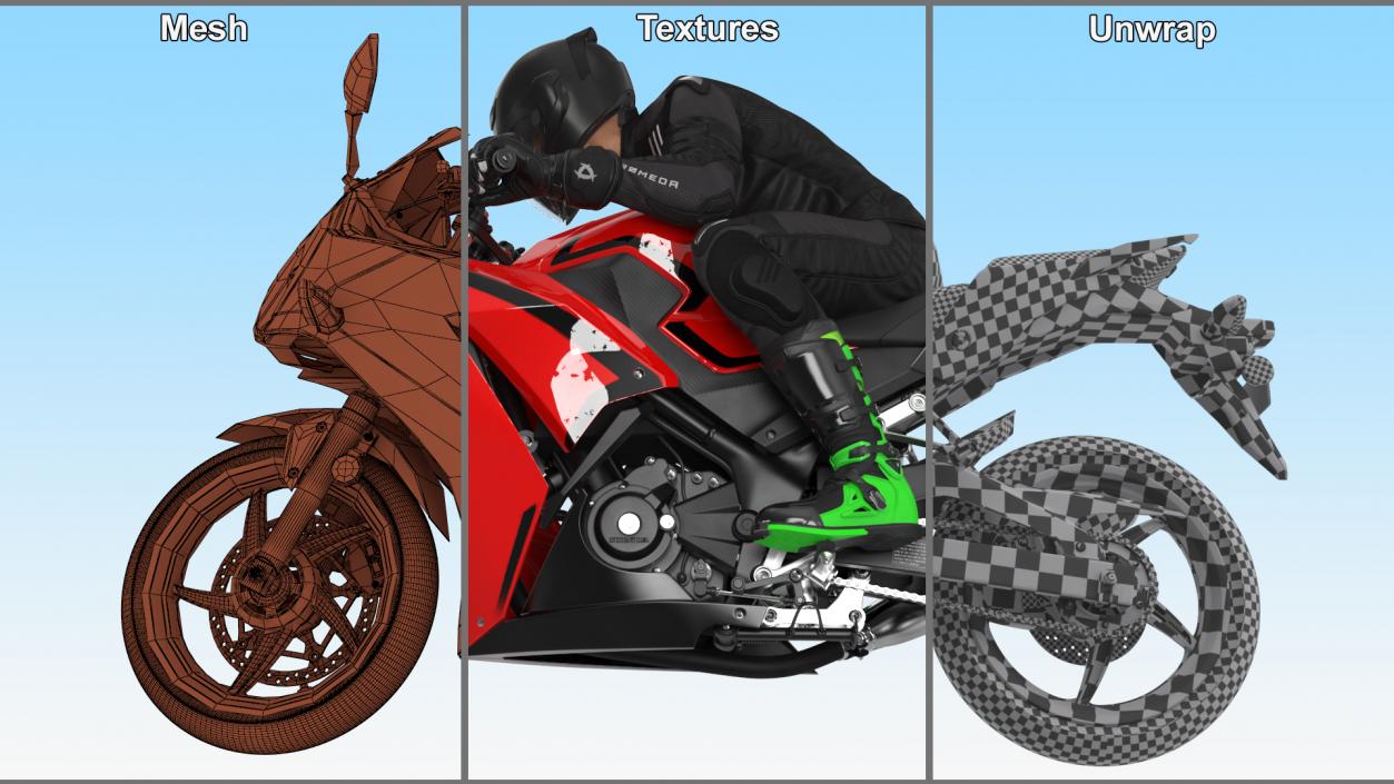 3D Racing Motorcycle with Rider Turning 2 model