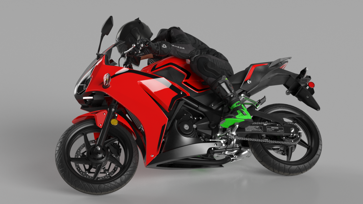 3D Racing Motorcycle with Rider Turning 2 model