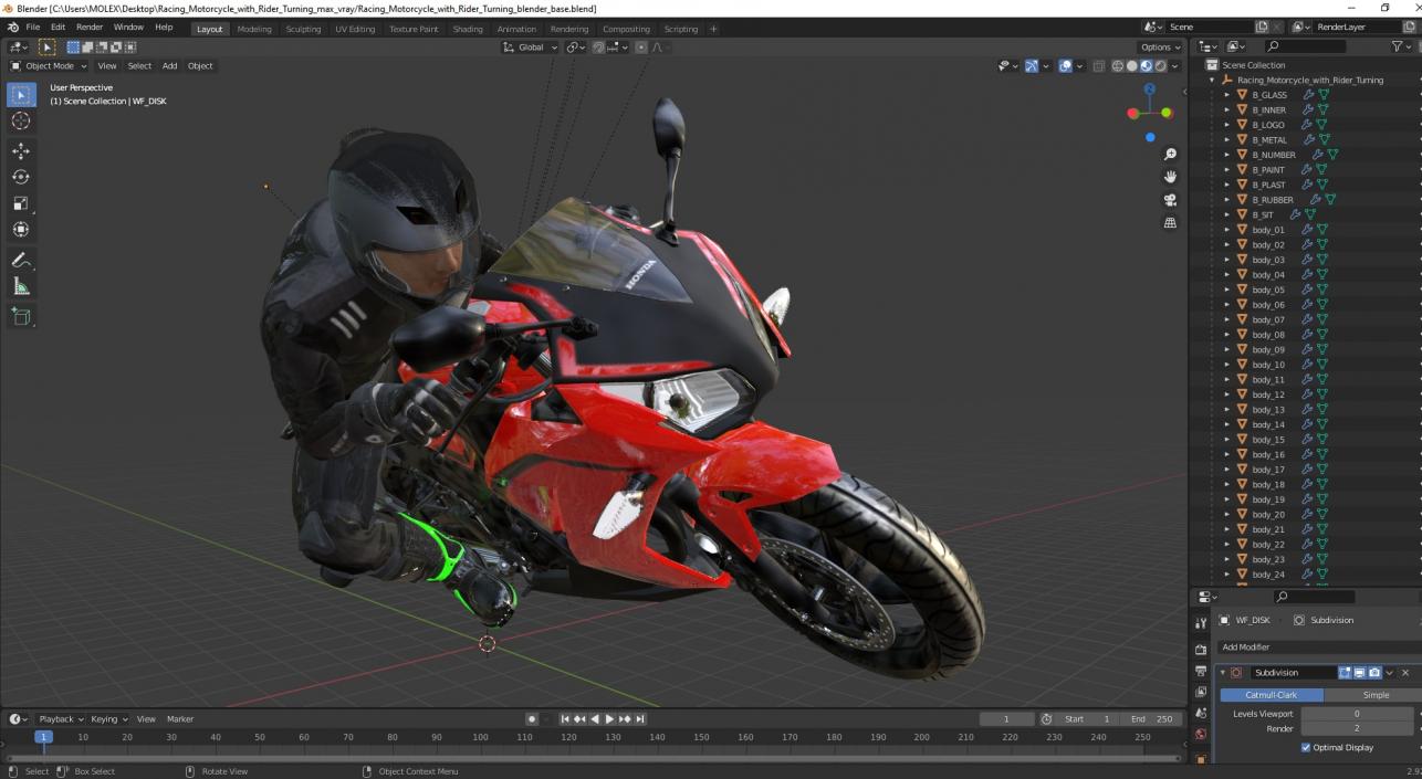 3D Racing Motorcycle with Rider Turning 2 model