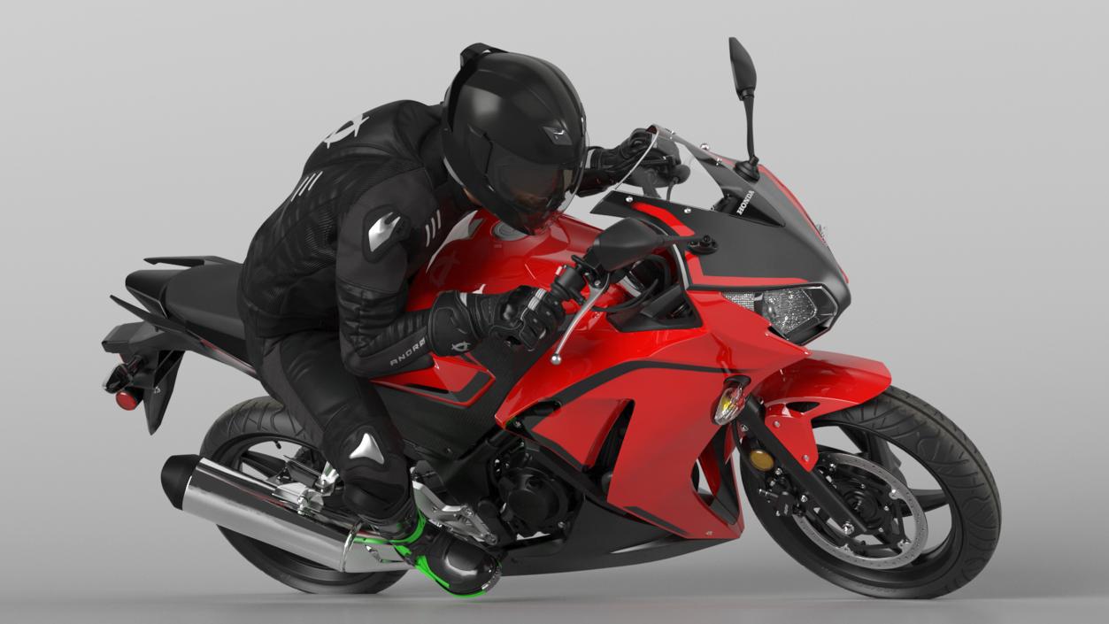 3D Racing Motorcycle with Rider Turning 2 model