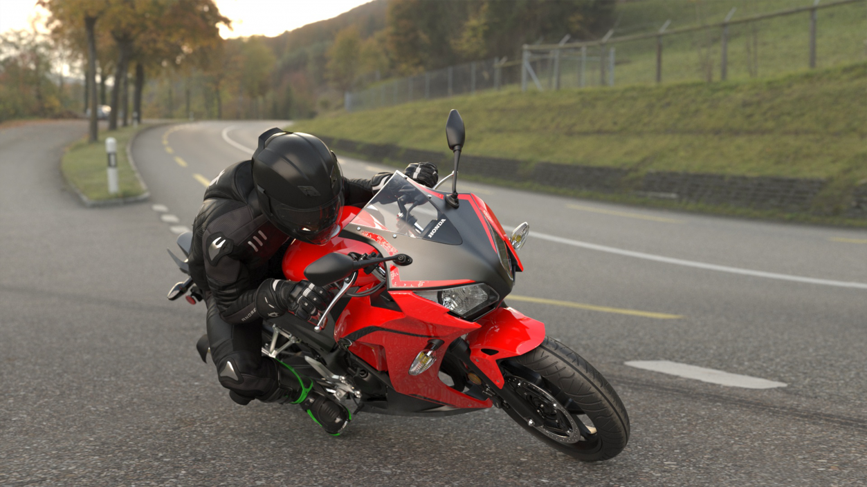 3D Racing Motorcycle with Rider Turning 2 model