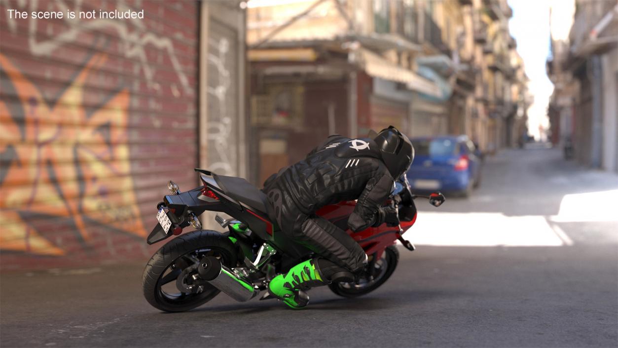 3D Racing Motorcycle with Rider Turning 2 model