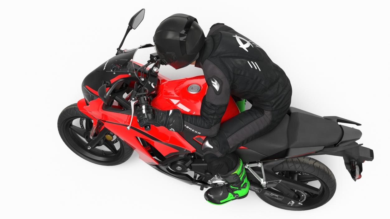 3D Racing Motorcycle with Rider Turning 2 model