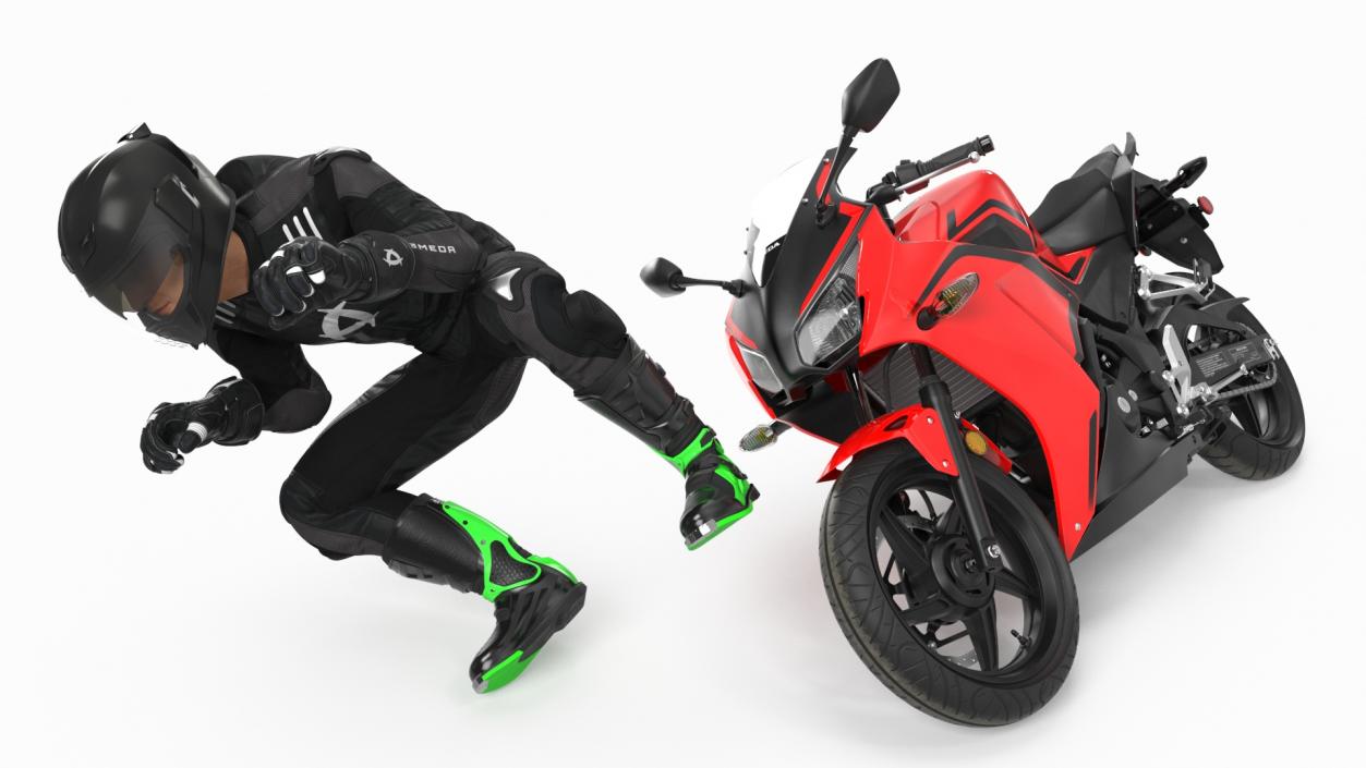 3D Racing Motorcycle with Rider Turning 2 model