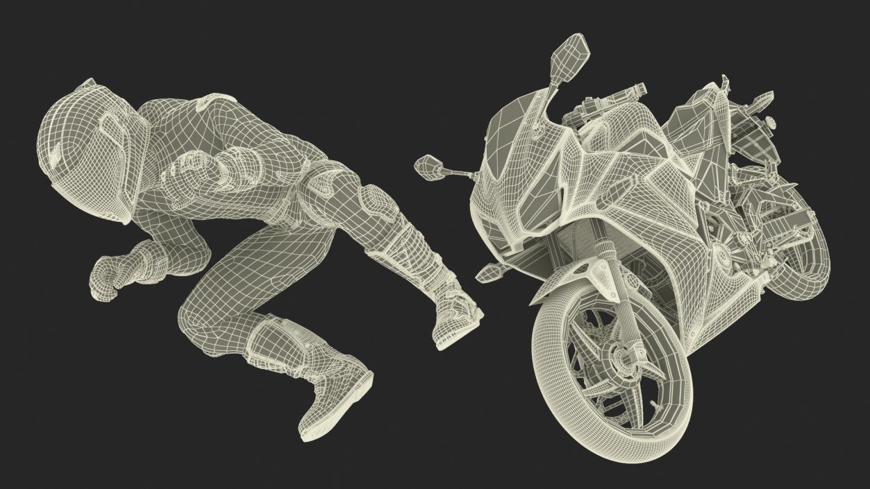 3D Racing Motorcycle with Rider Turning 2 model