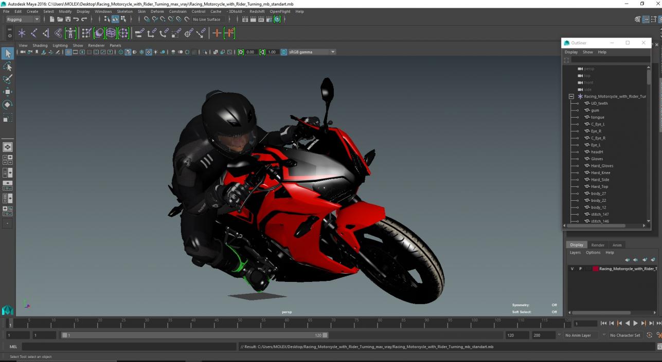 3D Racing Motorcycle with Rider Turning 2 model